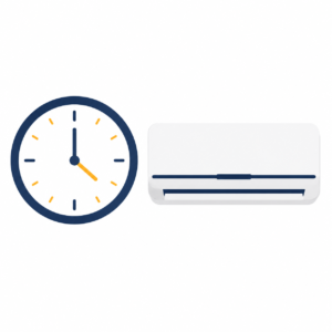 Clock beside a wall-mounted air conditioning unit representing installation time