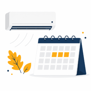 Calendar with autumn dates highlighted beside a wall-mounted air conditioning unit.